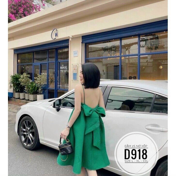 đầm xốp nơ sau 2 dây bún hot