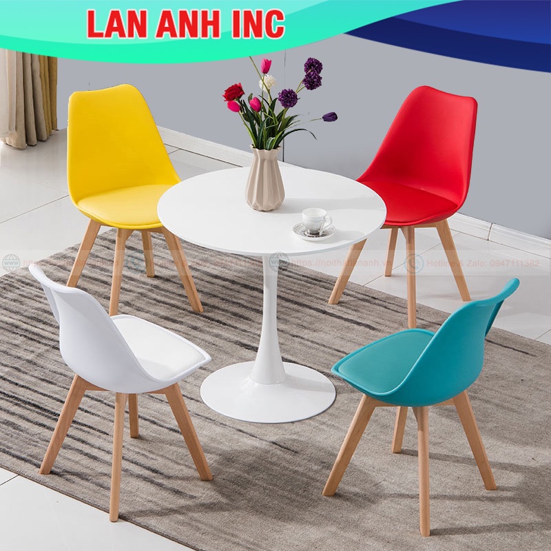 Bộ bàn tròn ăn cafe tulip 4 ghế eames nệm nhập khẩu cao cấp đẹp hiện đại LA-BBA18