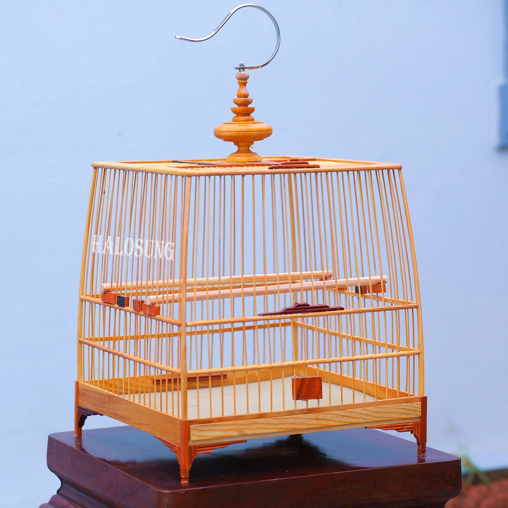 Lồng chim chào mào Halosung lồng chim thái đấu gỗ cao cấp kèm phụ kiện LC27