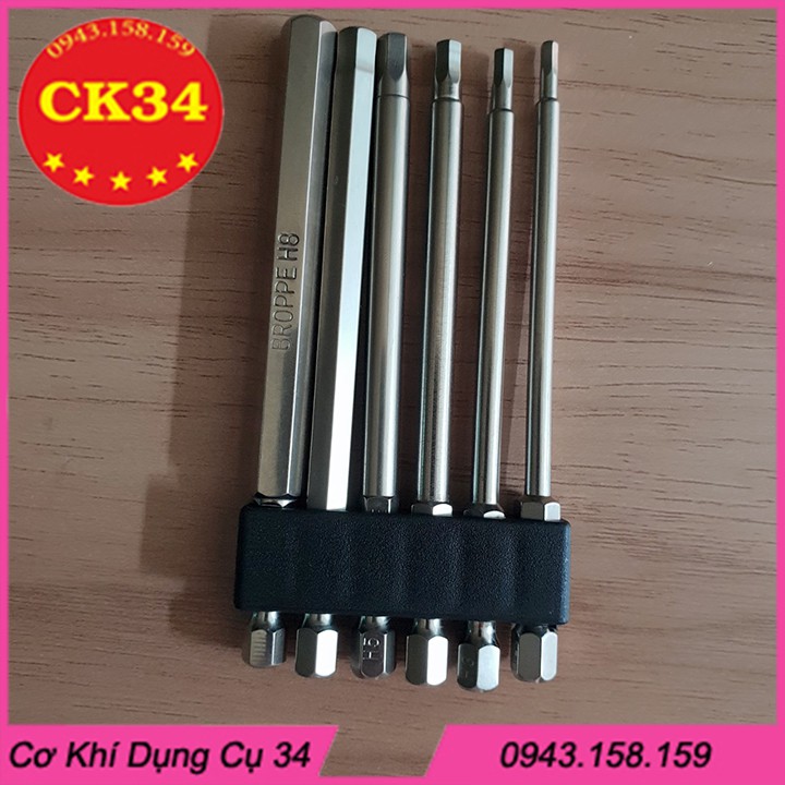 Bộ 6 đầu lục giác dài 100mm dành cho khoan, máy bắn vít