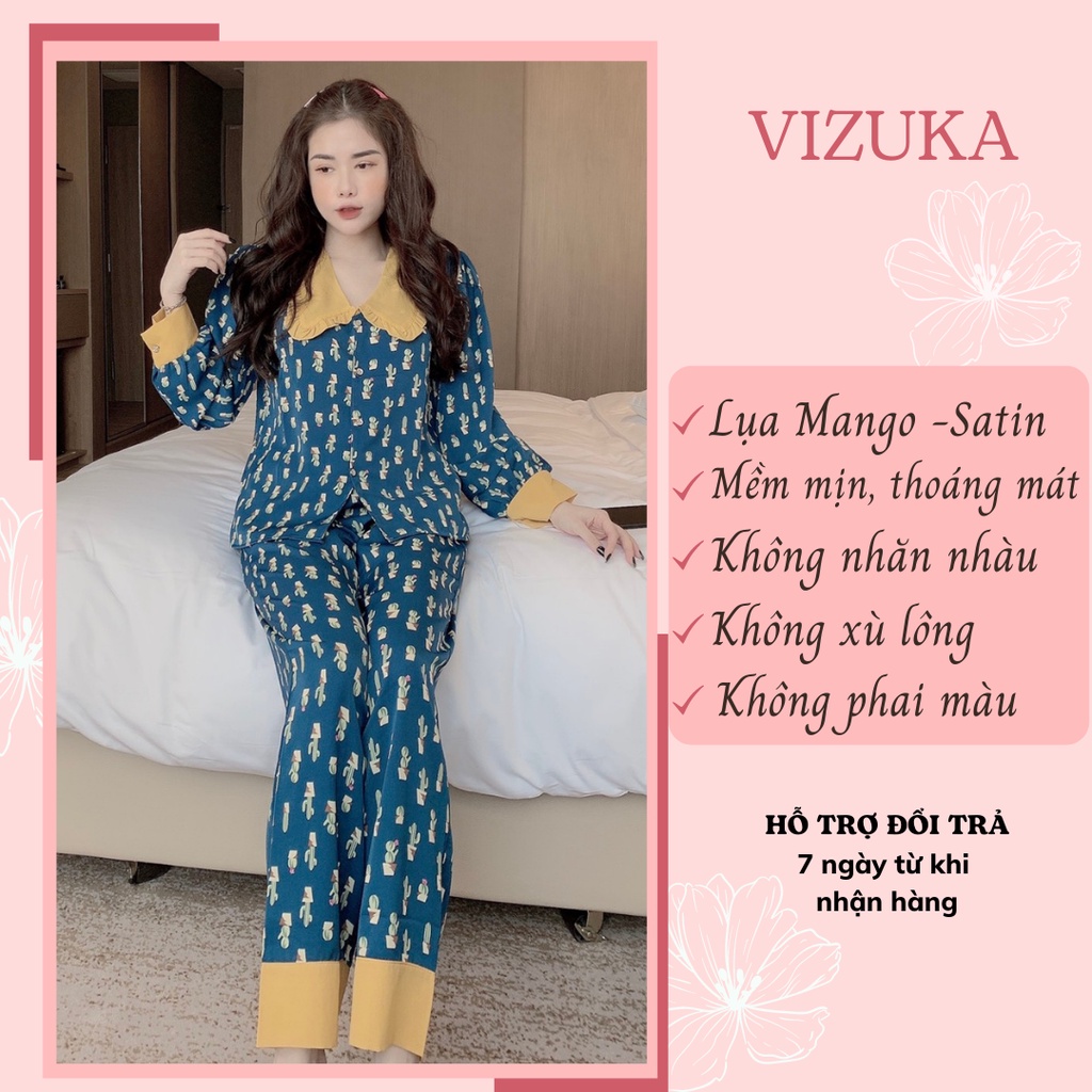 Đồ bộ nữ mặc nhà pijama lụa dài tay xinh xắn VIZUKA