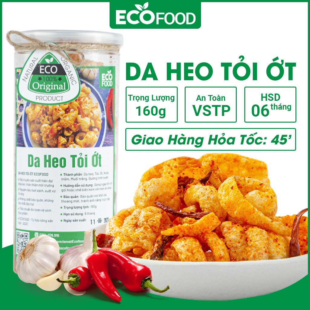 Da Heo cháy tỏi ớt chiên giòn 160G Ecofood - Loại 1 giòn thơm, đậm vị