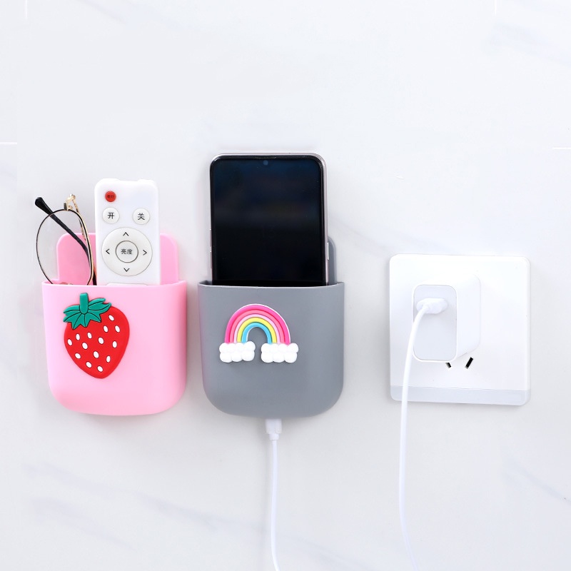 Kệ dán tường để điện thoại, ống cắm điều khiển remote, đáy hở, in họa tiết 3D Akii Home NC26