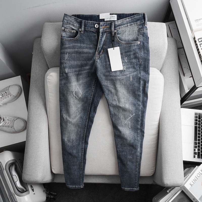 Quần jean nam xước phong cách hàn quốc jeans co giản