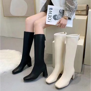 Bốt da mềm đến gối gót vuông 5p hàng cao cấp có hộp