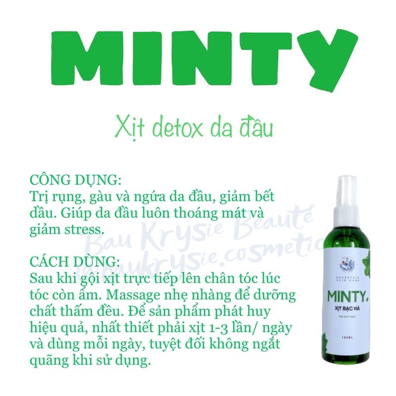 MINTY - XỊT BẠC HÀ GIẢM BẾT - GÀU TẶNG 3 SERUM