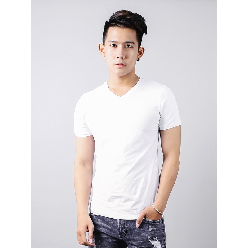 Áo Thun Cổ Tim Ngắn Tay M C FASHION Andromeda Màu Trắng Phom Xuông Dùng Chung Nam Nữ Vải Dày Mịn Không Xù Lông