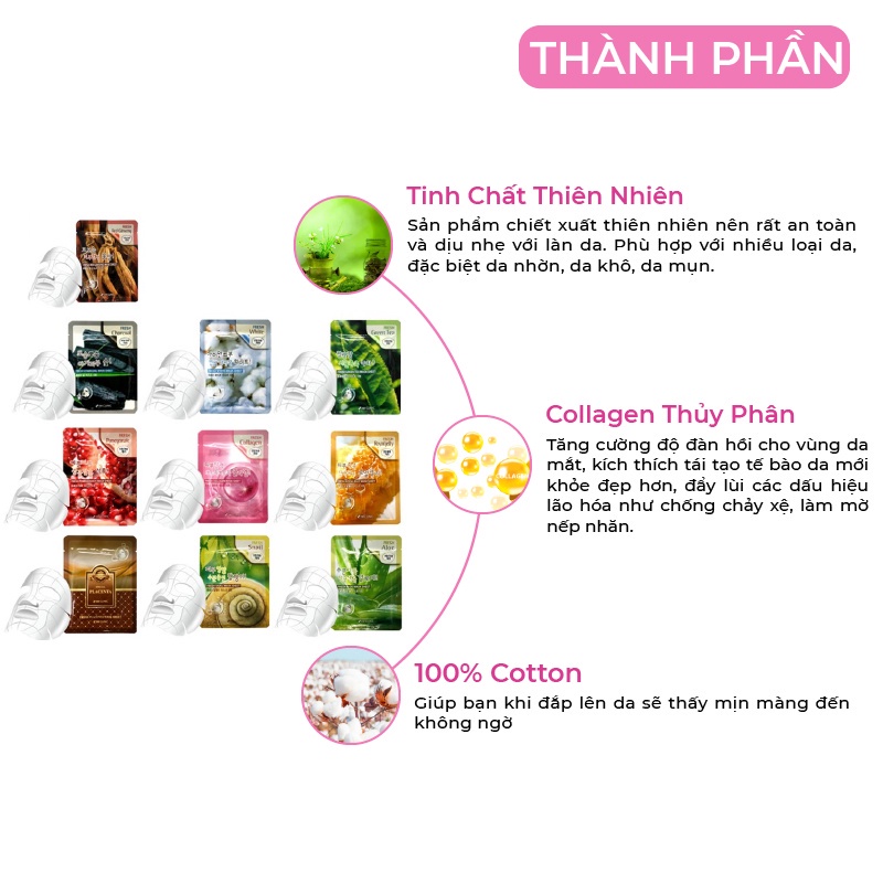 Mặt nạ giấy 3W CLINIC dưỡng trắng da dưỡng ẩm chiết xuất từ thiên nhiên Hàn Quốc 23ml