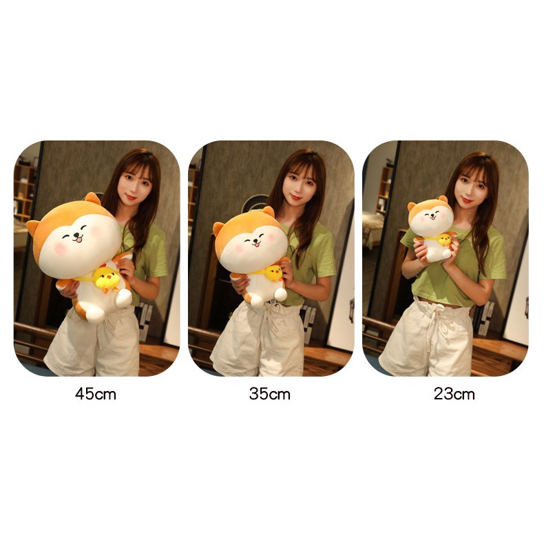 Gấu Bông Chó Shiba Inu Mập Đeo Nơ Dễ Thương Size 23cm