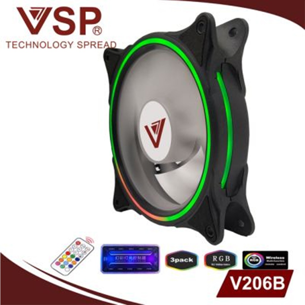 Combo bộ 3 Fan led RGB 2 mặt VSP V206B +Hub + Remote | BigBuy360 - bigbuy360.vn