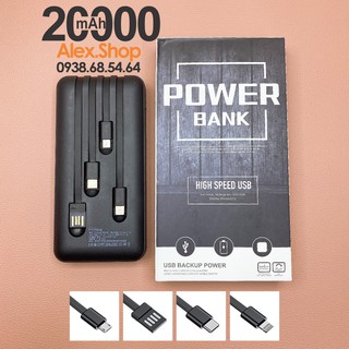 🔥10.10🔥sạc dự phòng 20000mah 4 đầu ra sẵn/ sạc nhanh có đèn led