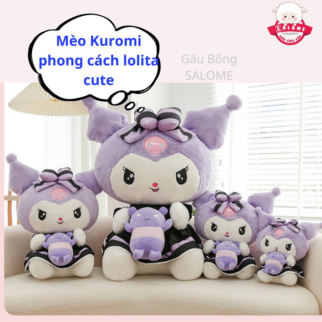 Gấu Bông Con Mèo Kurome Tím Ôm Chuột Mặc Váy Lolita Salome Cute, Qùa Tặng Cao Cấp