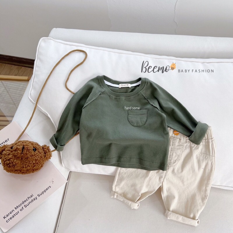 Áo thun cotton dài tay kiểu dáng basic cho bé trai bé gái mặc thu đông đi học đi chơi hãng Beemo