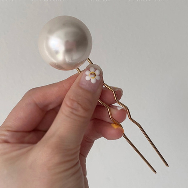 1 Trâm Cài Tóc Chữ U Đính Ngọc Trai Nhân Tạo Thời Trang