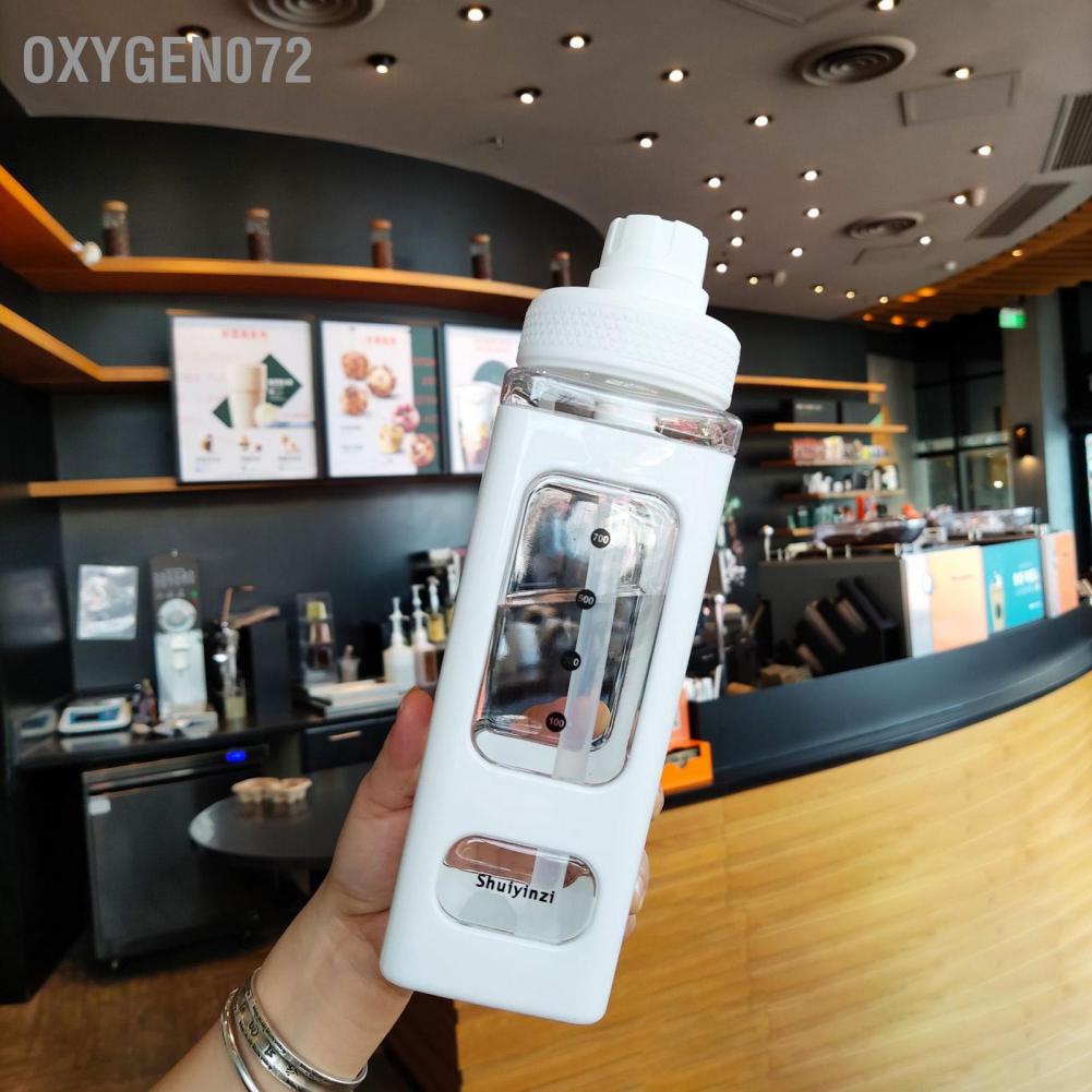 Oxygen072 Oxygen072 Bình nước rơm có điểm đánh dấu 700ml đựng hai lớp dung tích lớn cho trường học thể dục tại nhà