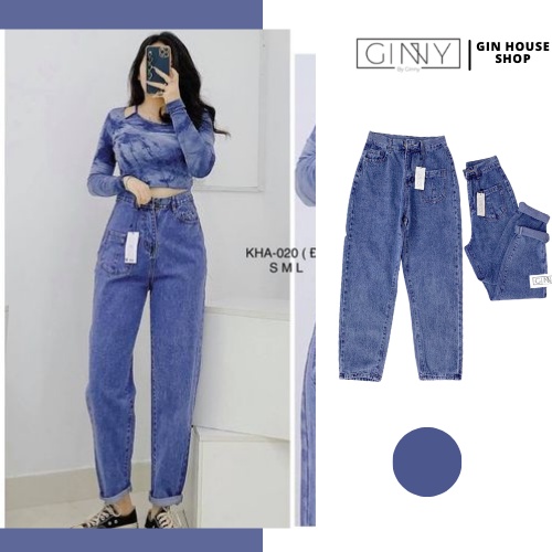 Quần Jean Baggy KHA-020| Quần 9 Tấc Nữ | Jean Hack Dáng Basic | GinHouse Shop