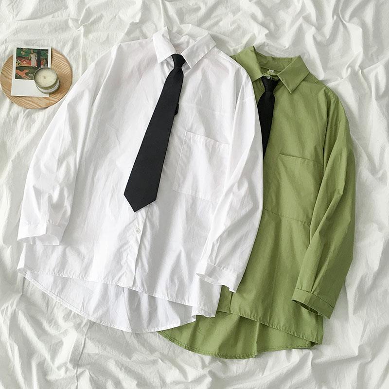 Áo sơ mi tay dài màu trơn thời trang cho nữ
