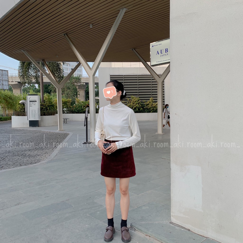 Chân váy nhung gân dày khóa lưng dáng A