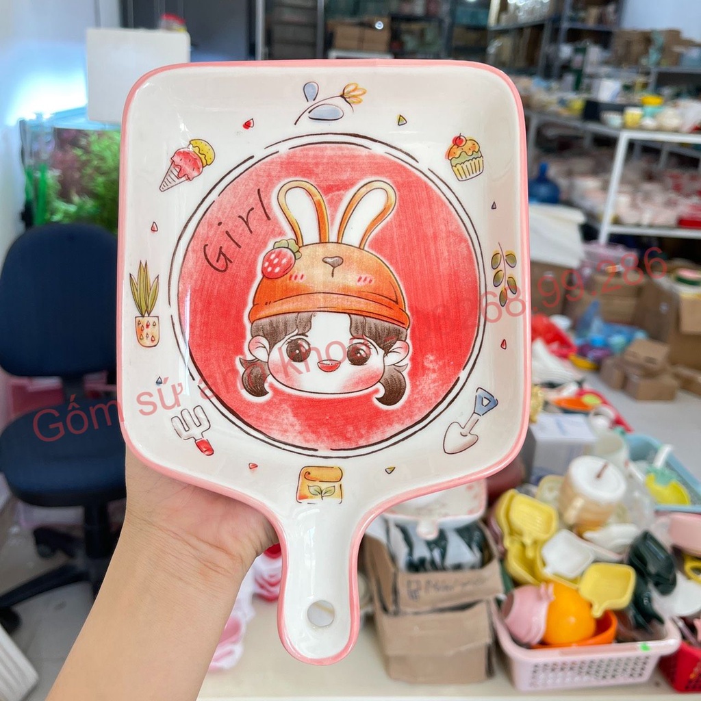 Bộ bát đĩa sứ,Chén Dĩa Sứ Bát Ăn Cơm Decor Bộ bát đĩa girl hồng 14 món xinh yêu cho gia đình
