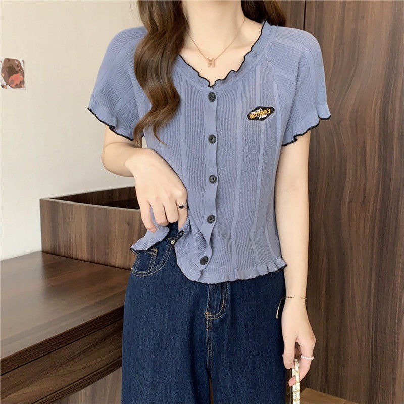 【ZHELIHANGFEI】 / Nấm Áo Cardigan Dệt Kim Tay Ngắn