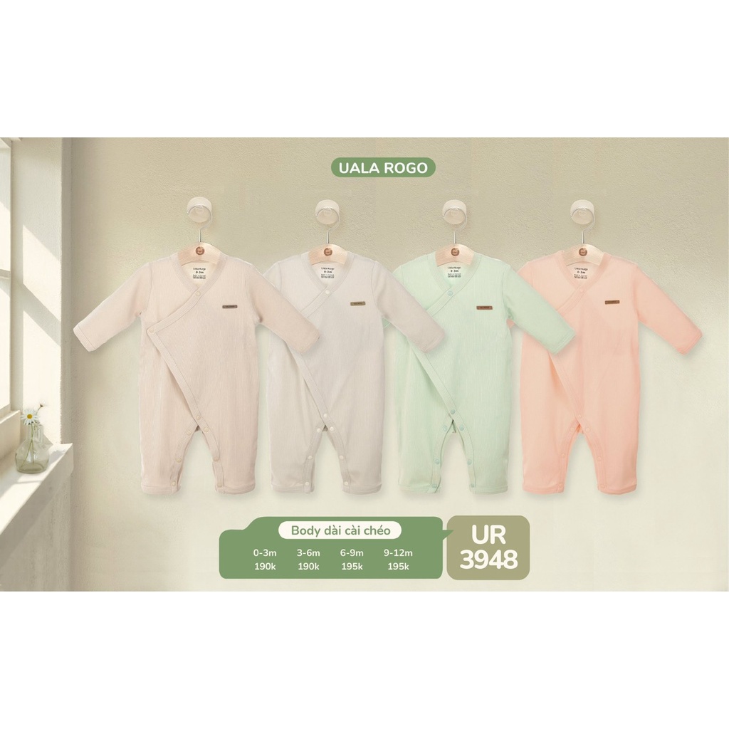 Bộ liền thân UALA &amp; ROGO body 3948 cộc sơ sinh vải tăm modal vân hè thoáng mát  UALROGO 3948
