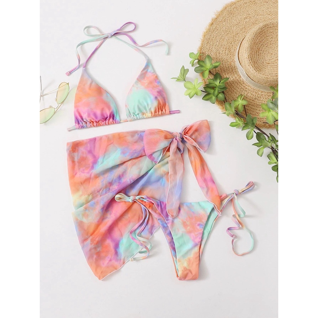 Mới Bikini Ba Mảnh Vải Chiffon Nhuộm Màu Thời Trang Quyến Rũ