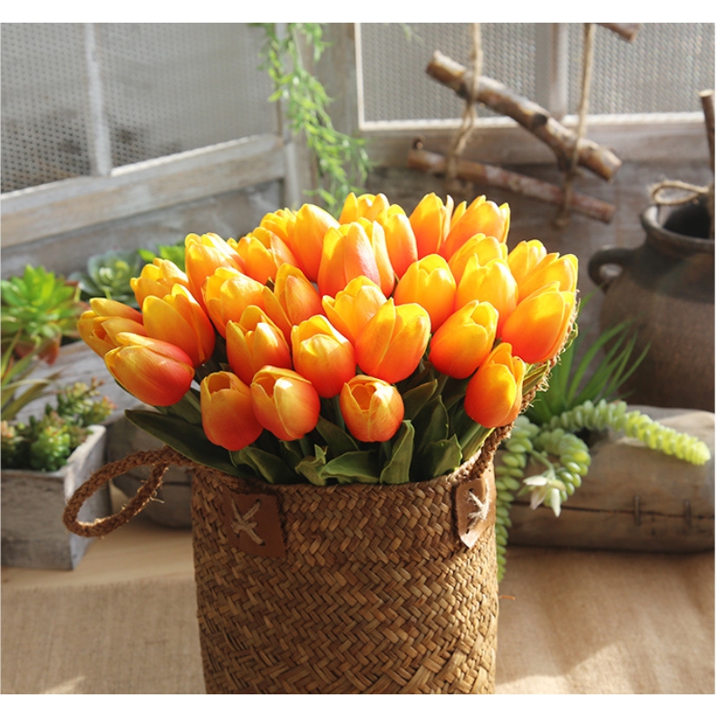 Bộ 10 bông hoa tulip giả thiết kế trang trí nhà cửa phòng khách theo phong cách Châu Âu