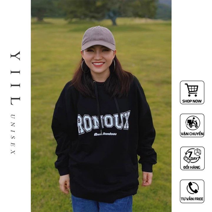 Áo hoodie nam nữ unisex form rộng có mũ in chữ RONOUX áo hoodie form rộng dày dặn YiiL HD05