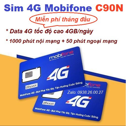 SIM 4G Mobifone C90N Số Đẹp - Miễn phí 4Gb/ngày, Nội mạng 1000 phút, Ngoại Mạng 50 Phút/tháng