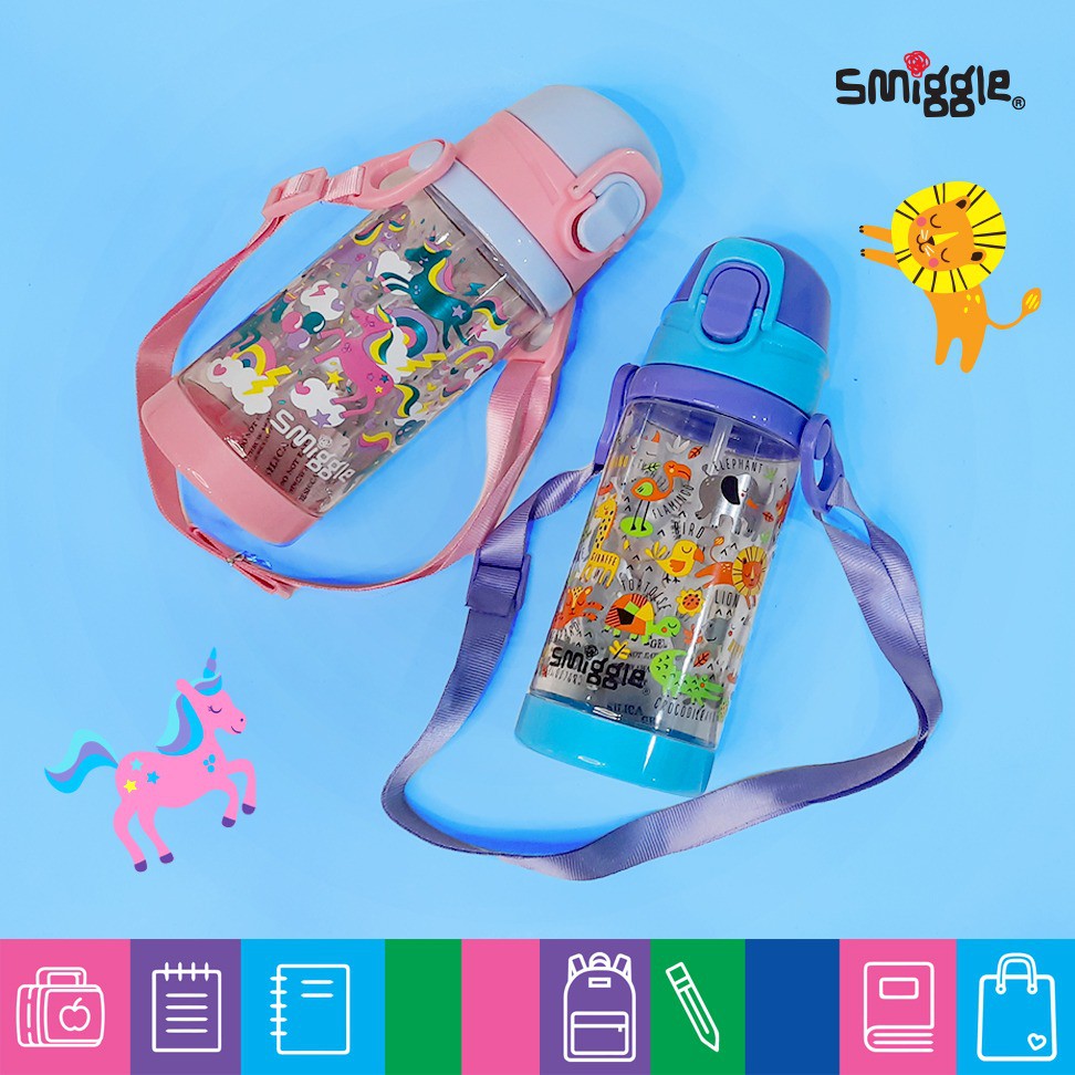 Smiggle Bình Nước 450ml V4015 Kèm Ống Hút