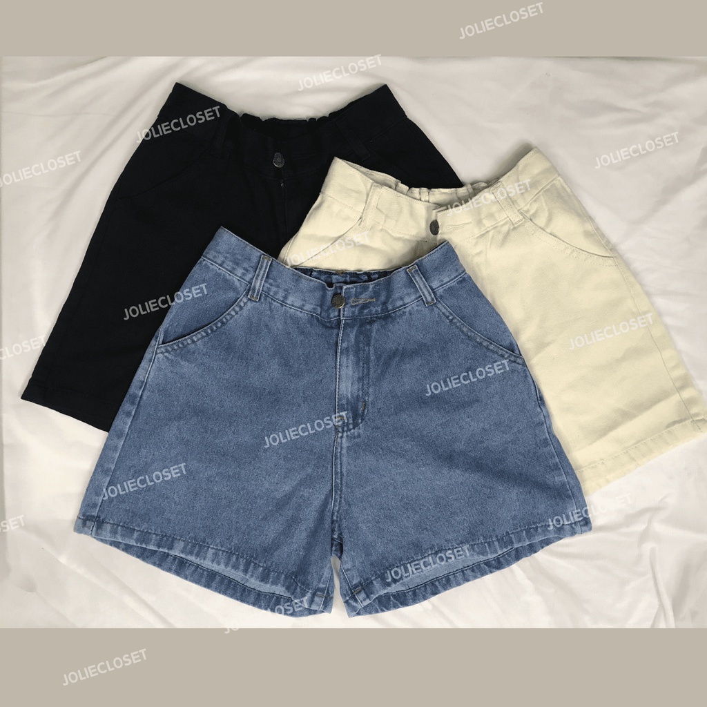 [Chất lượng cao-Bao đổi trả]Quần short ống rộng Unisex Nam - Nữ cạp cao lưng thun màu đen màu kem