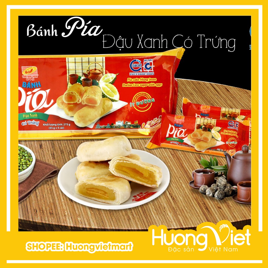 Bánh pía ít đường có trứng muối Tân Huê Viên 300g, bánh pía ít ngọt, dành cho ăn kiêng [TÚI 5 BÁNH]