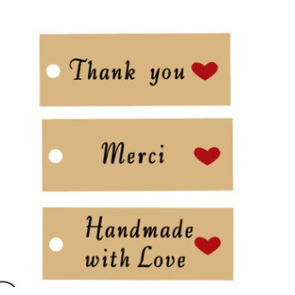 Set 10 tag gắn túi bánh, hộp bánh trang trí Thank you, handmade with love, Merci