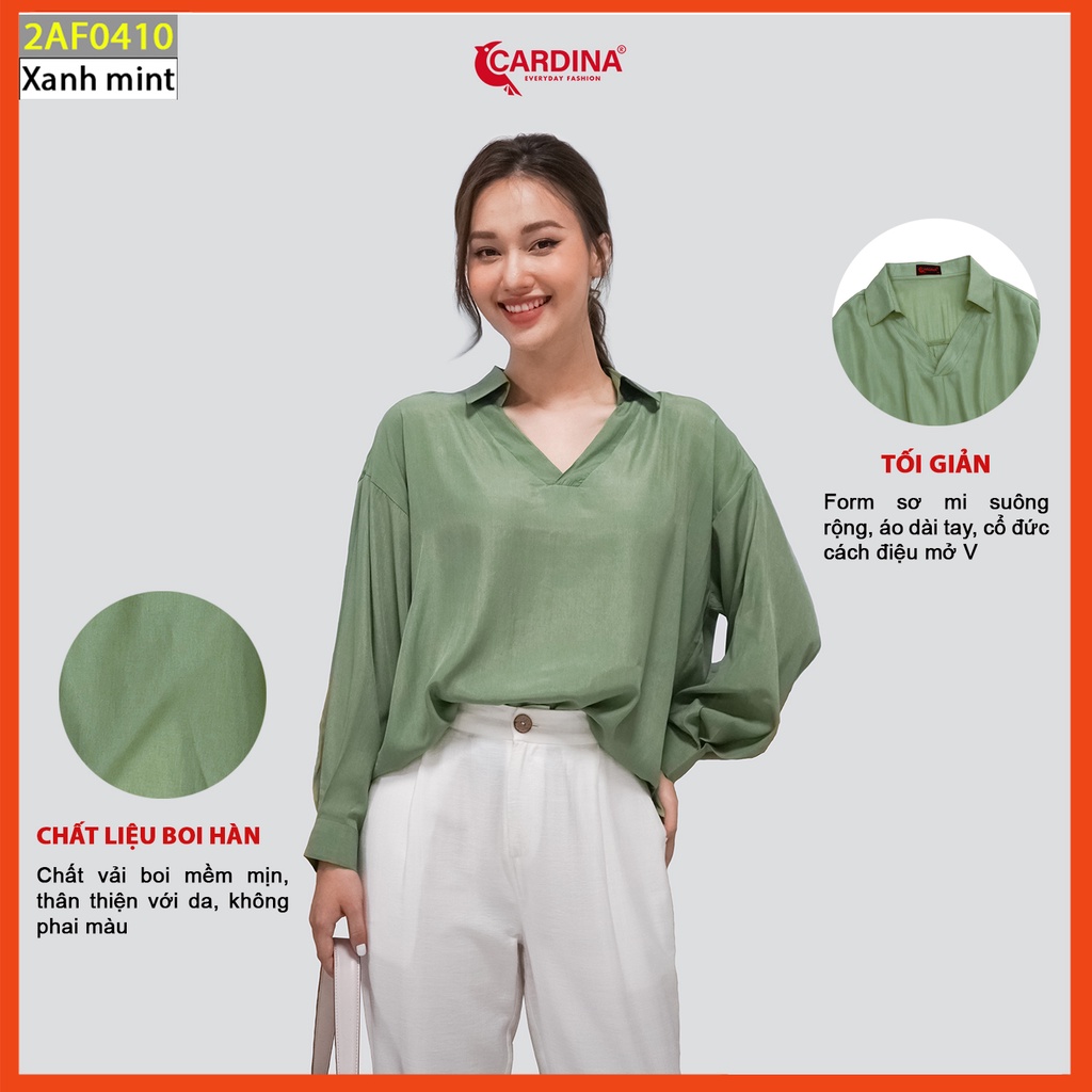 Áo sơ mi nữ CARDINA chất lụa boy hàn cao cấp cổ chữ V dài tay form rộng trẻ trung hiện đại 2AF04