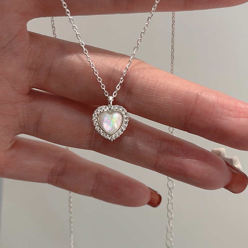 Dây Chuyền Mặt Trái Tim Đính Đá Opal Lấp Lánh Phong Cách Hàn Quốc