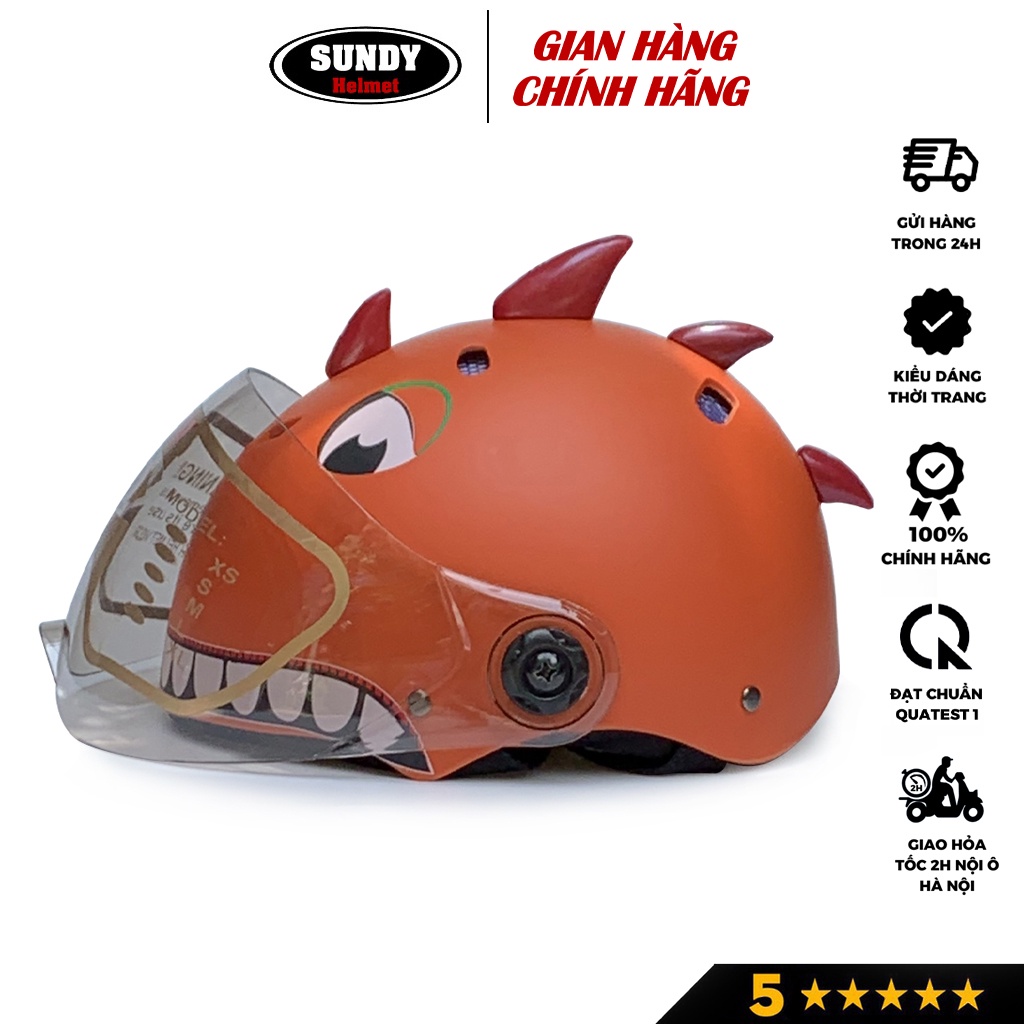 Mũ bảo hiểm cho bé SUNDY có kính, siêu nhẹ, họa tiết khủng long cute, đáng yêu cho trẻ em từ 3-9 tuổi