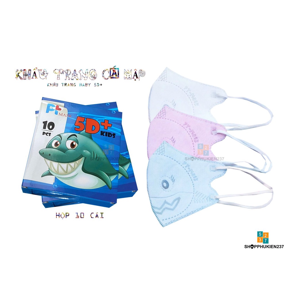 HỘP 10 CÁI KHẨU TRANG CHO BÉ MẪU 5D CÁ MẬP CHẤT LIỆU 4S HÀNG CÔNG TY PHƯƠNG TUYẾN