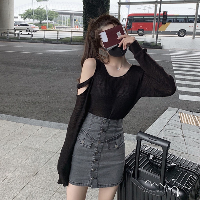 COZOK Áo thun dệt kim tay dài màu sắc đơn giản thời trang cho nữ