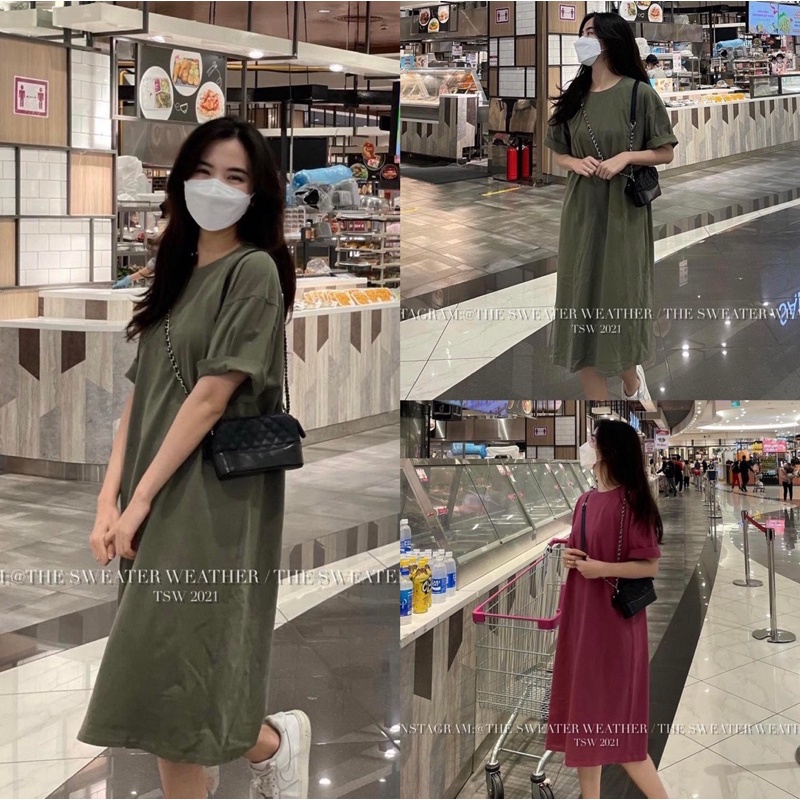 Đầm Vintage Rêu Và Đỏ Dáng Suông L.Y Store Nữ  🌸 Váy cộc tay lỡ thun form rộng đẹp bánh bèo cá tính Ulzzang 🌸