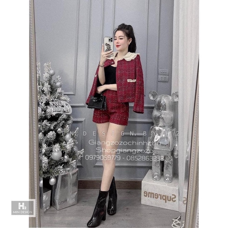 Set Dạ Mới Sang Chảnh Cổ Bèo Trắng Có Áo Khoác Ngoài Kèm Quần Chất Đẹp Hàng Loại 1