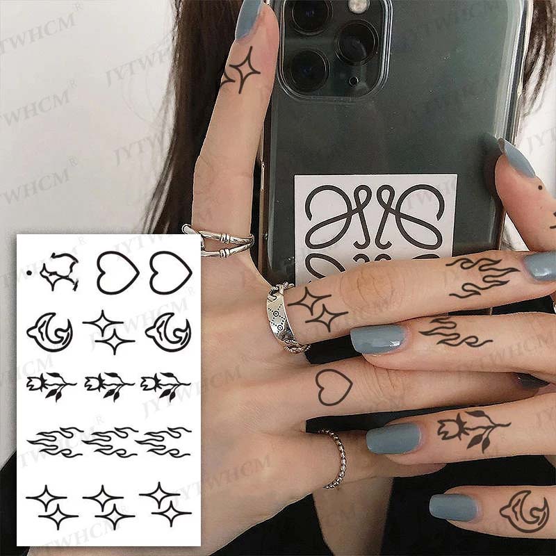 1 Tấm Hình Xăm Dán Tạm Thời Họa Tiết Ngọn Lửa/Hoa Ngôi Sao Quyến Rũ Chống Nước Tự Dính Thời Trang Cho Nam Nữ