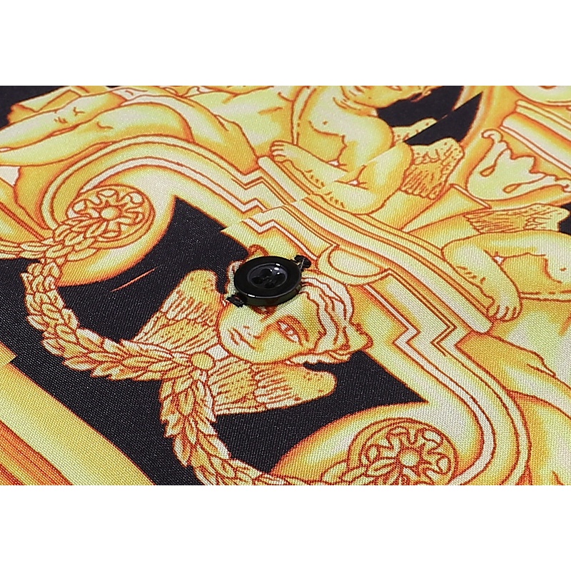 Áo Sơ Mi Ngắn Tay Dáng Rộng In Biểu Tượng Versace Màu Vàng Đen Bắt Mắt Sang Trọng Giản Dị