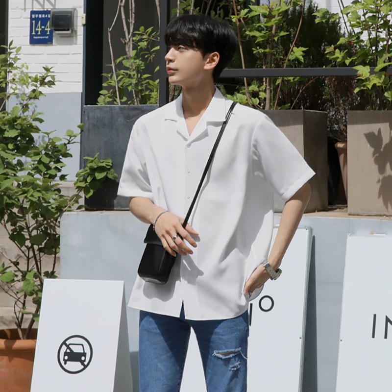 Áo Sơ Mi Tay Ngắn Nam Nữ Form Rộng Sơ Mi Cổ Vest Unisex Chất Vải Lụa Đen Trắng I&quot;m Basic