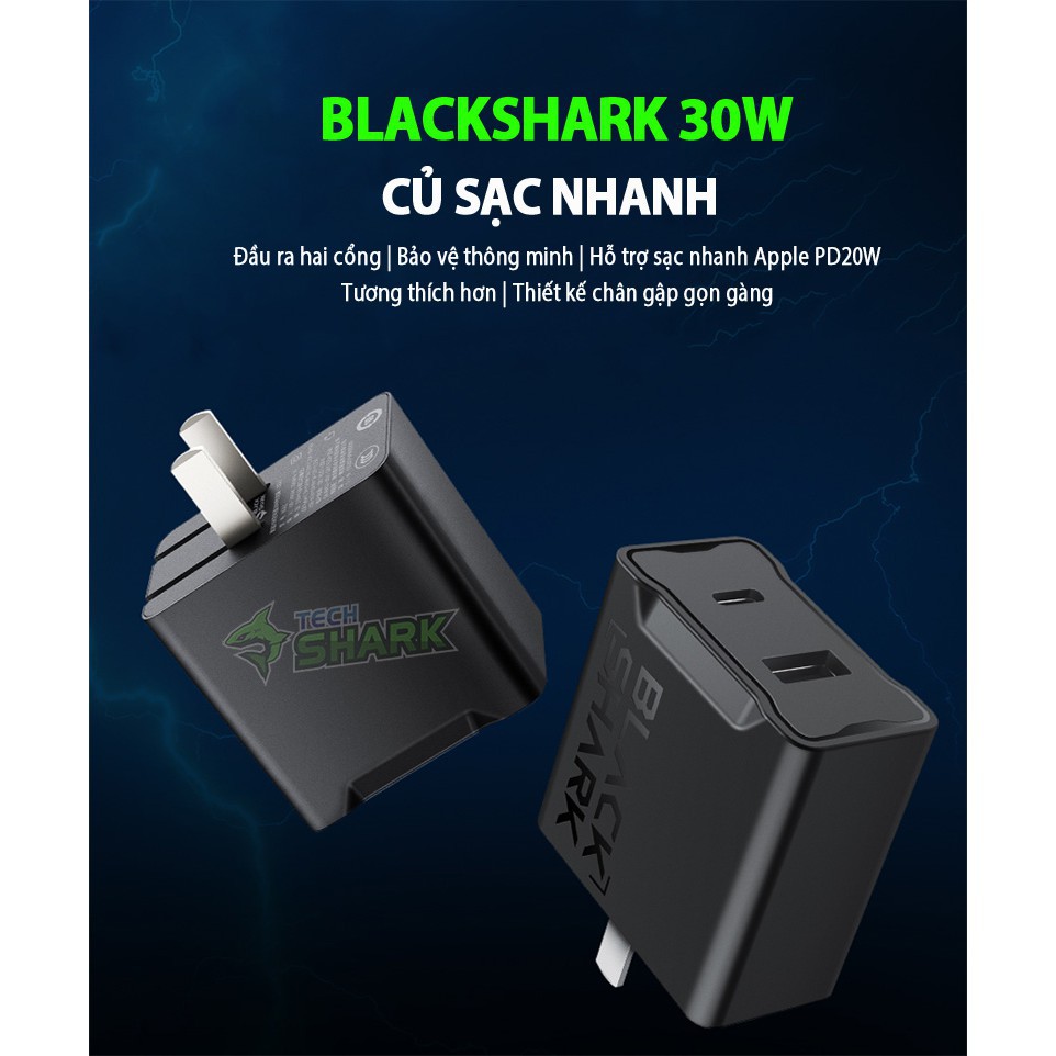 [Mã 155ELSALE giảm 7% đơn 300K] Củ sạc điện thoại nhanh 2 cổng Black Shark 30W