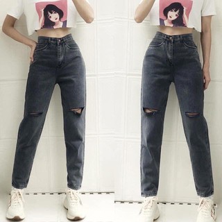 [55kg-88kg]Quần Baggy Xám Tiêu BigSize Trơn/Rách2 gối - Baggy Jean Lưng Cao