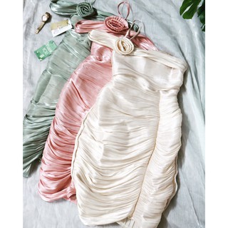 [NEW] VAY DU TIEC  váy lụa satin trễ vai đính hoa ( FREESHIP)