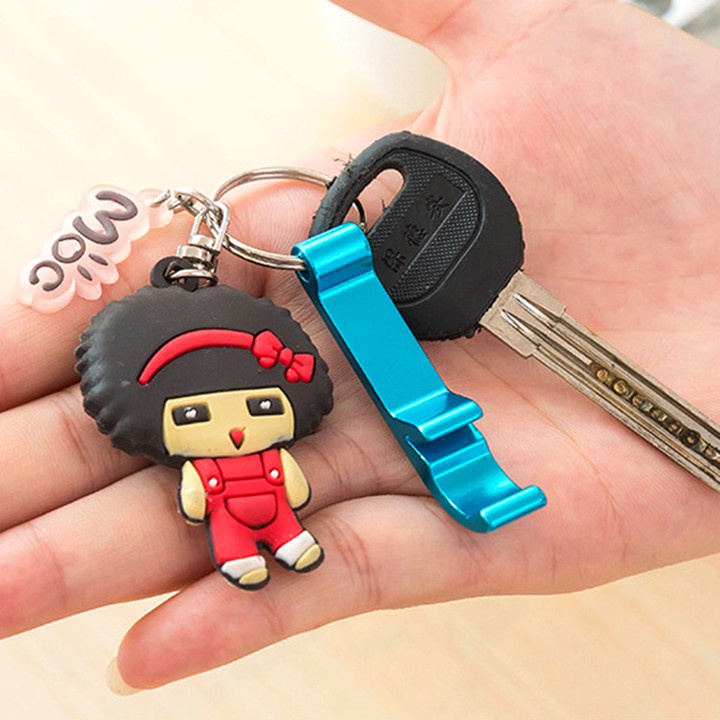 Dụng cụ cụ khui mở nắp chai bia, Móc chìa khóa mini 2in1 đa năng nhiều màu dễ thương
