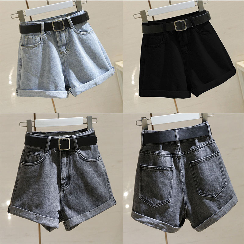 Quần short jean lưng cao ống rộng thời trang phong cách Hàn Quốc