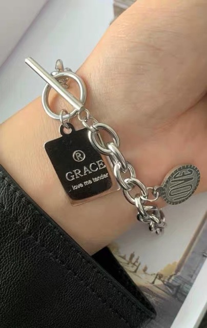 Vòng tay thép titan không gỉ mắt xích phong cách Unisex lắc tay nữ phong cách Hàn Quốc thép không gỉ