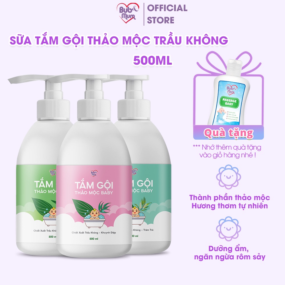 Sữa Tắm Gội Cho Bé Chiết Xuất Thảo Mộc Trầu Không 500ml BuB&MuM